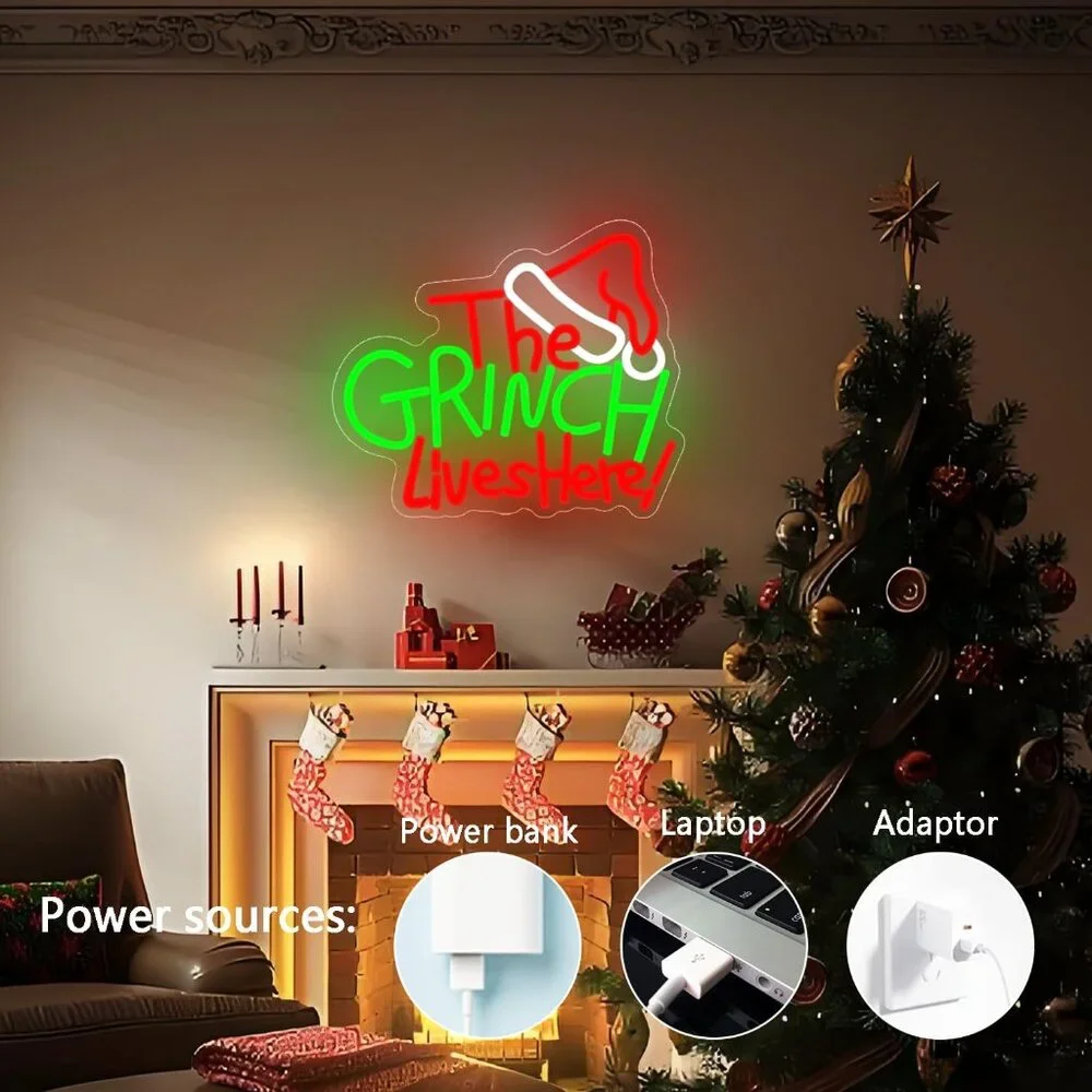 Christmas Live Here Neon Sign  Led Candy Dimmable Light Up Sign for Party Kids